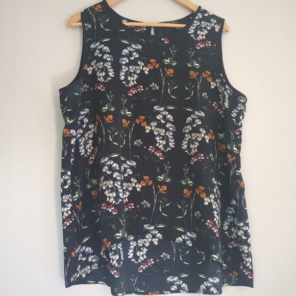 Mario Serrani Tank Blouse Women's XL Navy Blue Floral Italy Lightweight High Low - Picture 1 of 8